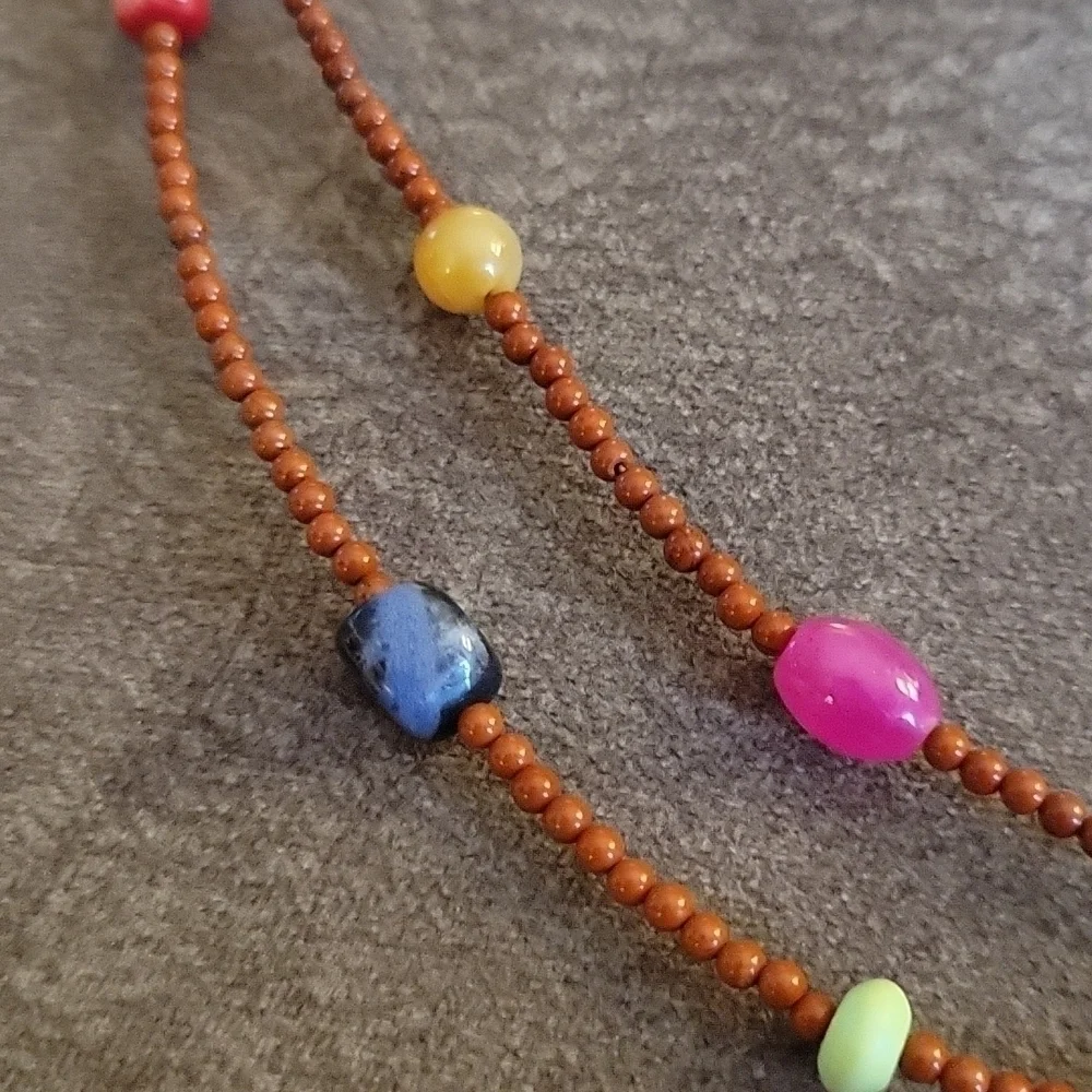 Handmade Rainbow Gemstone Beaded Two Strand Necklace